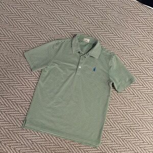johnnie-O Green and White Striped Polo Shirt